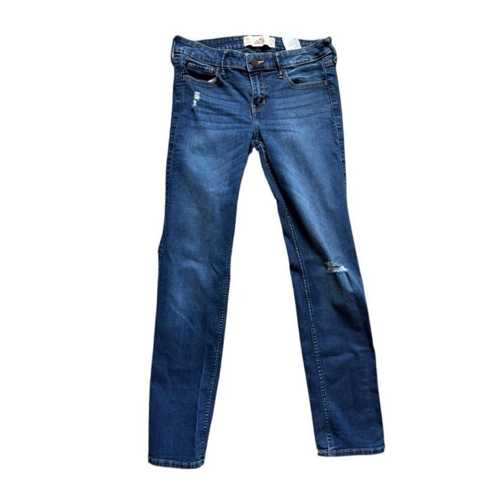 Juniors Womens Hollister Dark Rinse Distressed Skinny Jeans - Sz 5 Short 5S